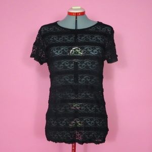 Black Lace Striped T-shirt